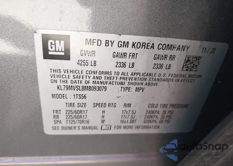 2021 Chevrolet Trailblazer Fwd Activ z USA, uszkodzony, nr VIN KL79MVSL8MB093079